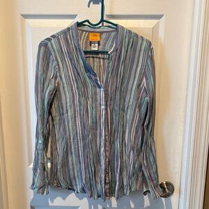 Ruby Rd. Blue Green Purple Striped Button-Down Shirt